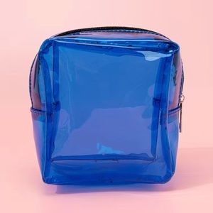 Womens NEW Electric Blue Clear PVC Cosmetic Bag/Travel Clutch/Mini Purse, OS